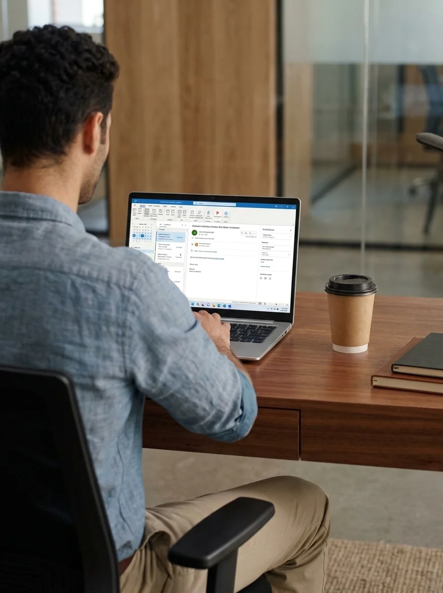 Employee pre-registering a visitor from their calendar on a laptop